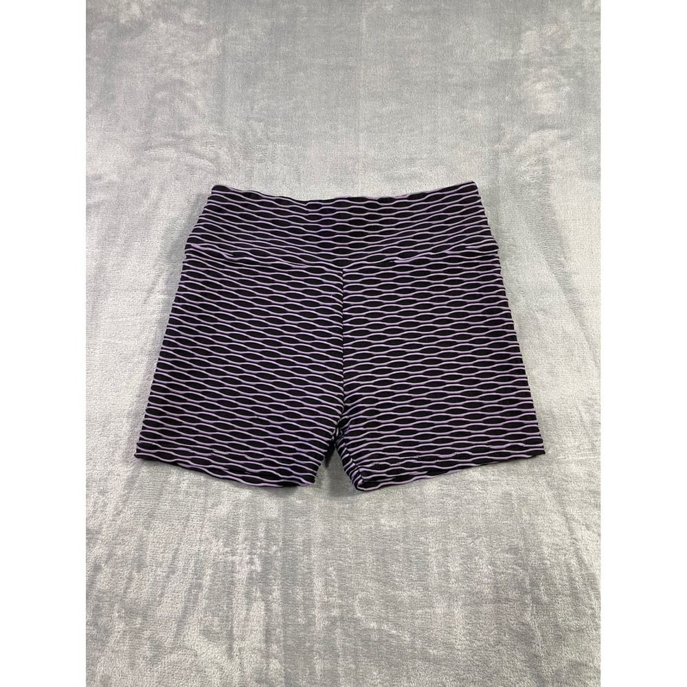 Bella Movement Womens Purple Black Honeycomb Textured High Waist Athletic Shorts